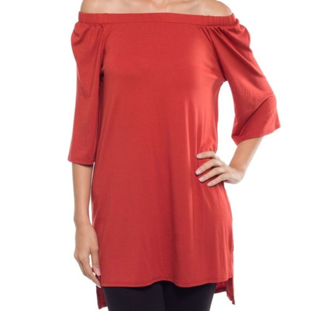 Coveted Clothing Rust Off­-Shoulder Tunic-S